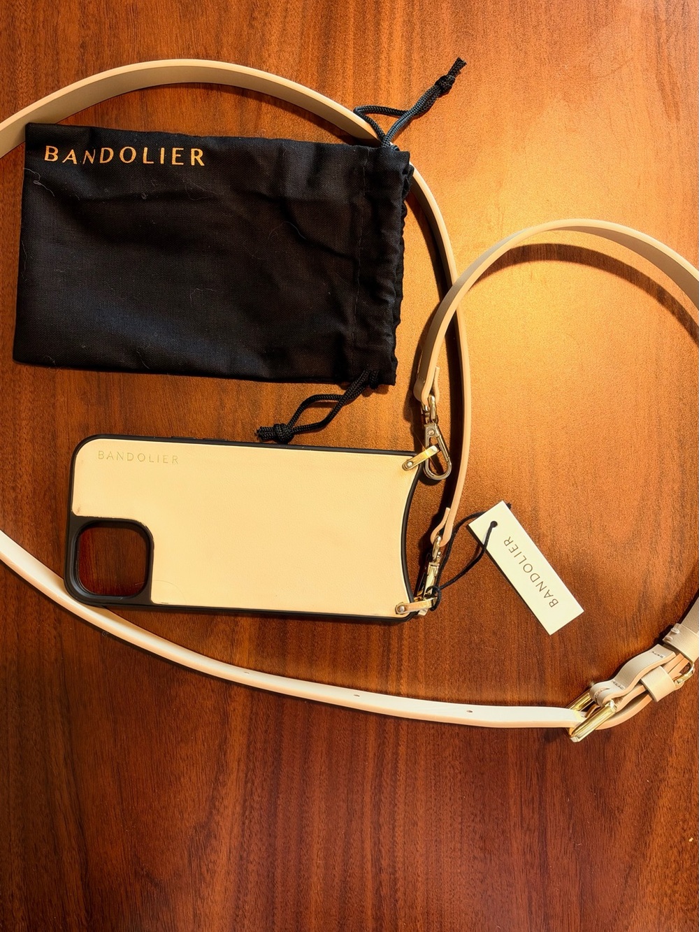 iPhone 14 Bandolier Remi Magnet beige/gold Leather Crossbody Phone Case